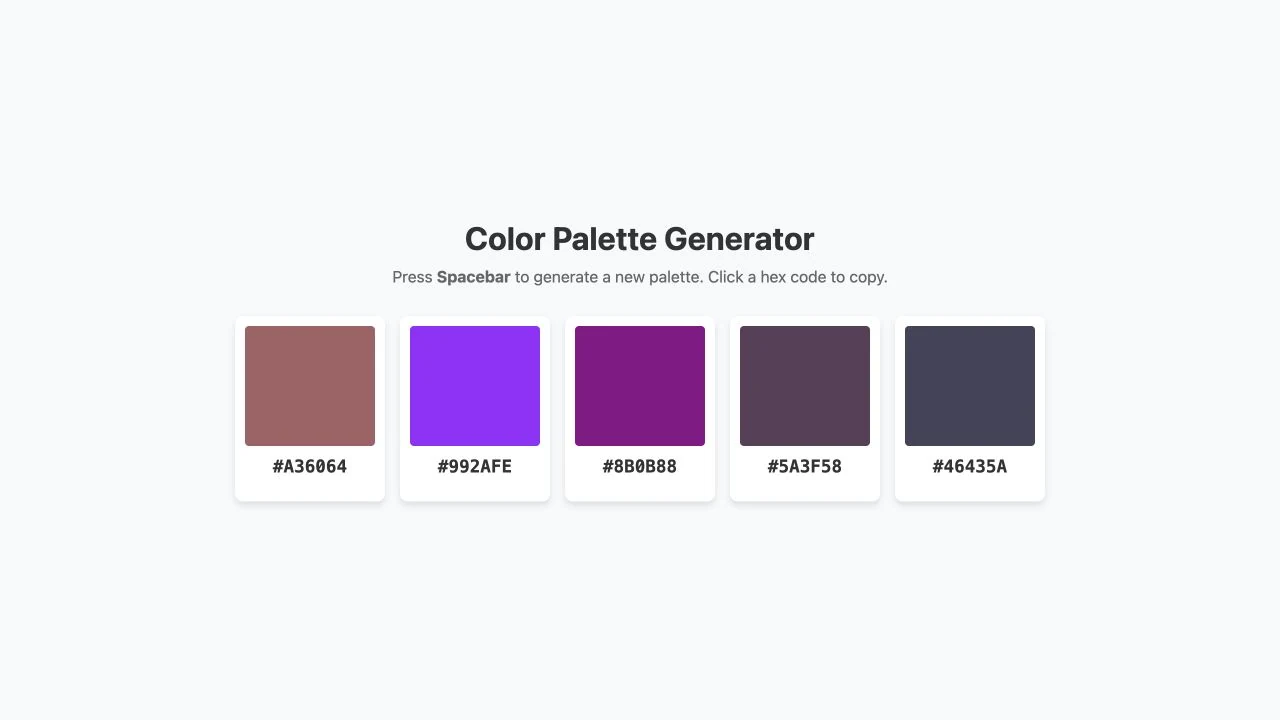 Original five-swatch colour generator with hex values