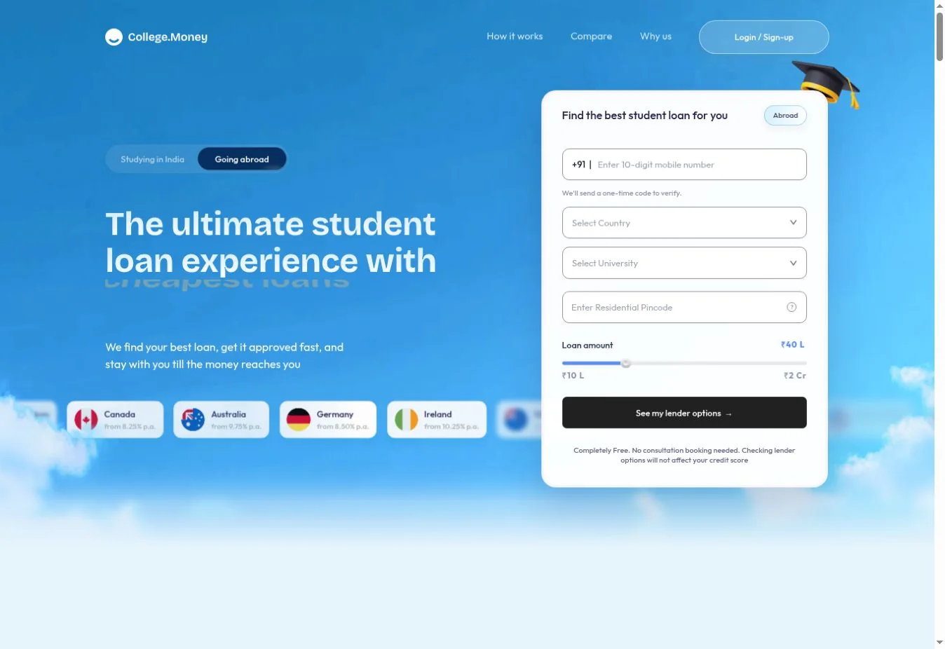 Study-abroad discovery form and next action