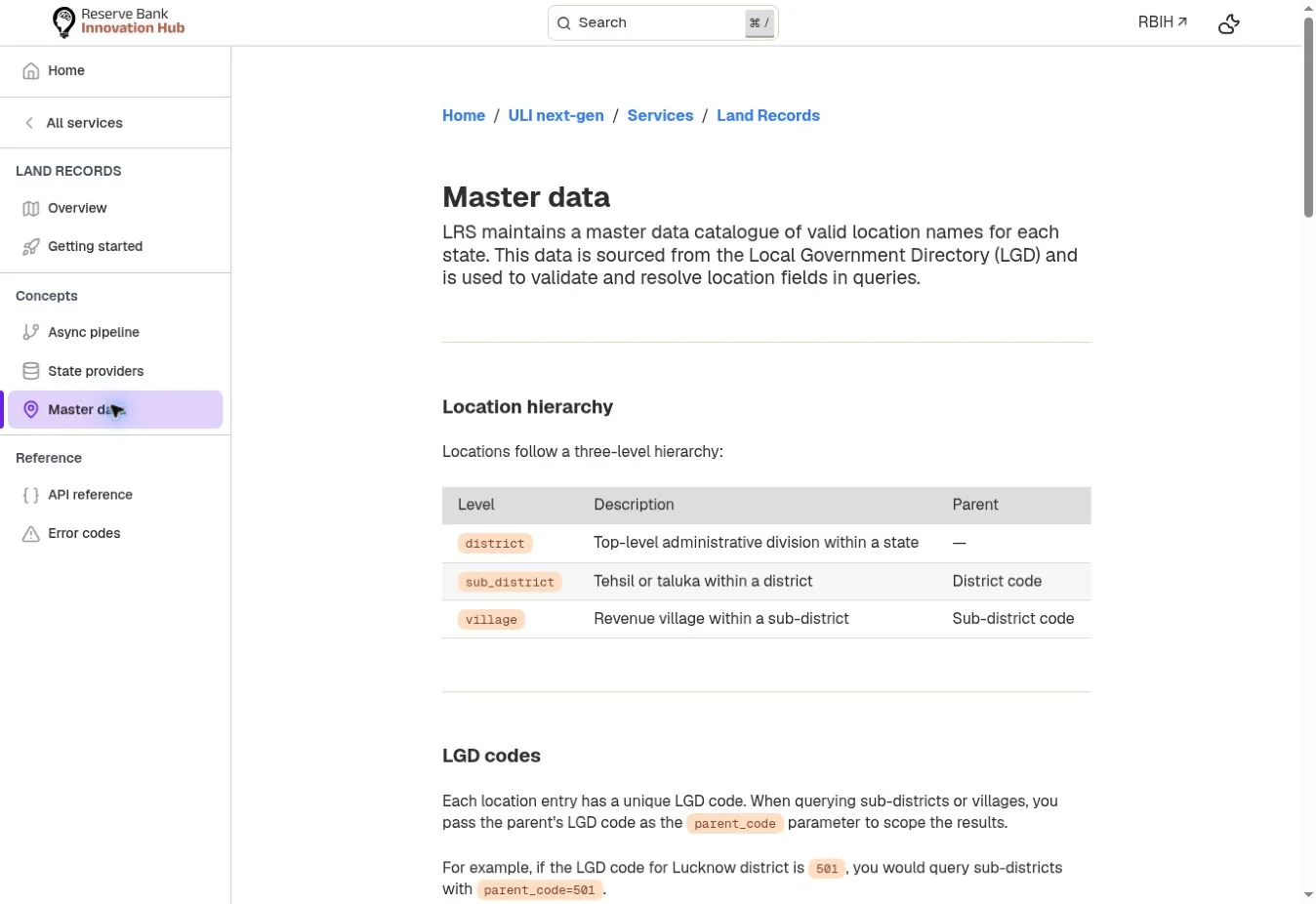 Master-data requirements for land-record requests