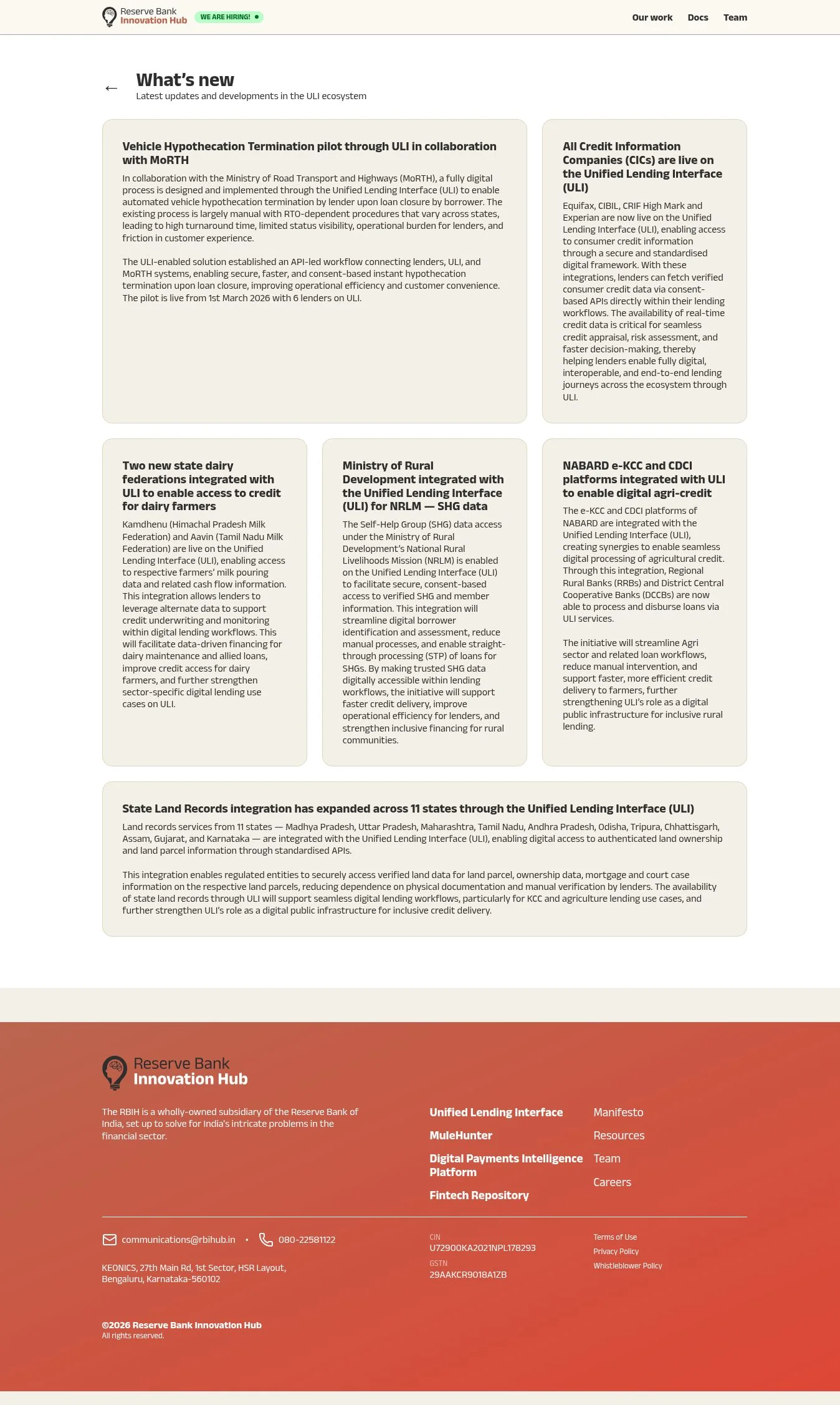 Six published ULI update cards