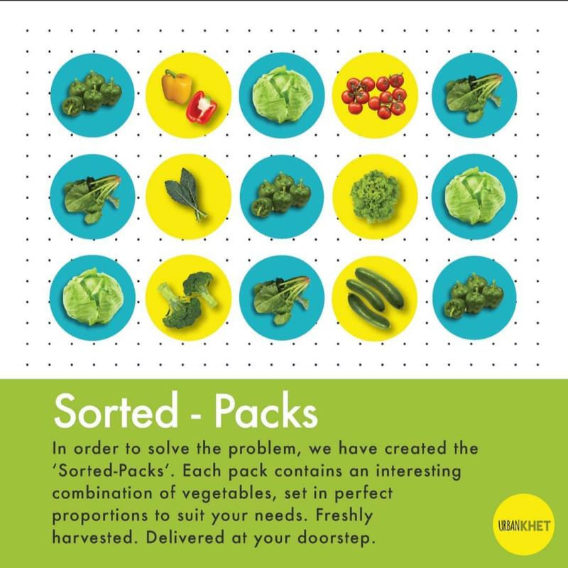 Original UrbanKhet Sorted-Packs graphic showing curated vegetable combinations and proportions
